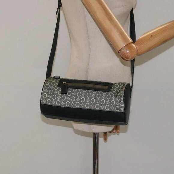 CELINE C Macadam Canvas Shoulder Bag Green Gold Auth - Picture 1 of 16